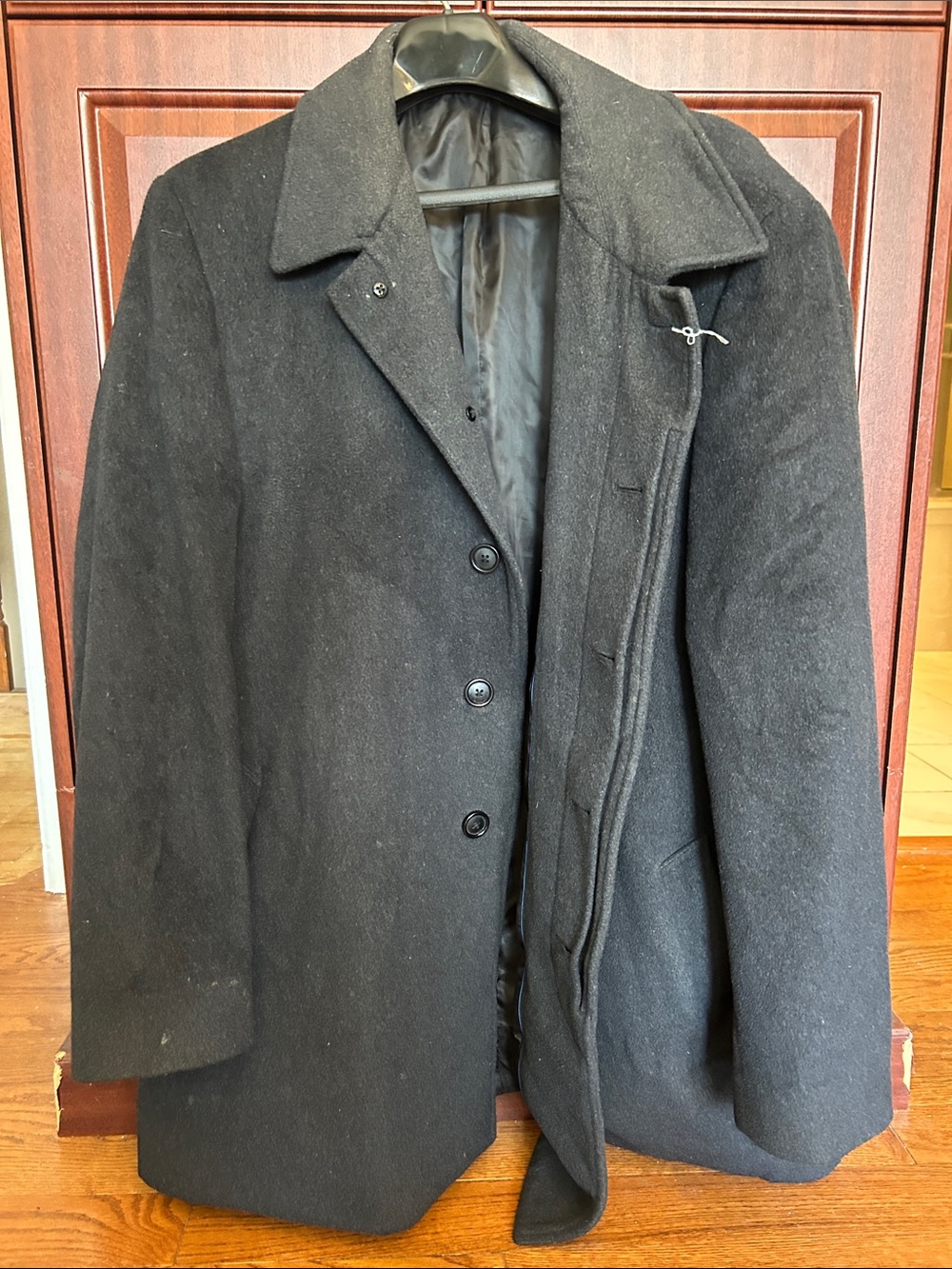 Stafford Black Wool Pea Coat - Single-Breasted Men's Jacket